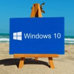 Windows 10 logo on a beach