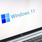 Windows 11 logo on laptop screen